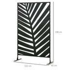 Outsunny 3-Panel Vertical Steel Room Divider with Banana Leaf Motif, 122x45x198 cm, Black