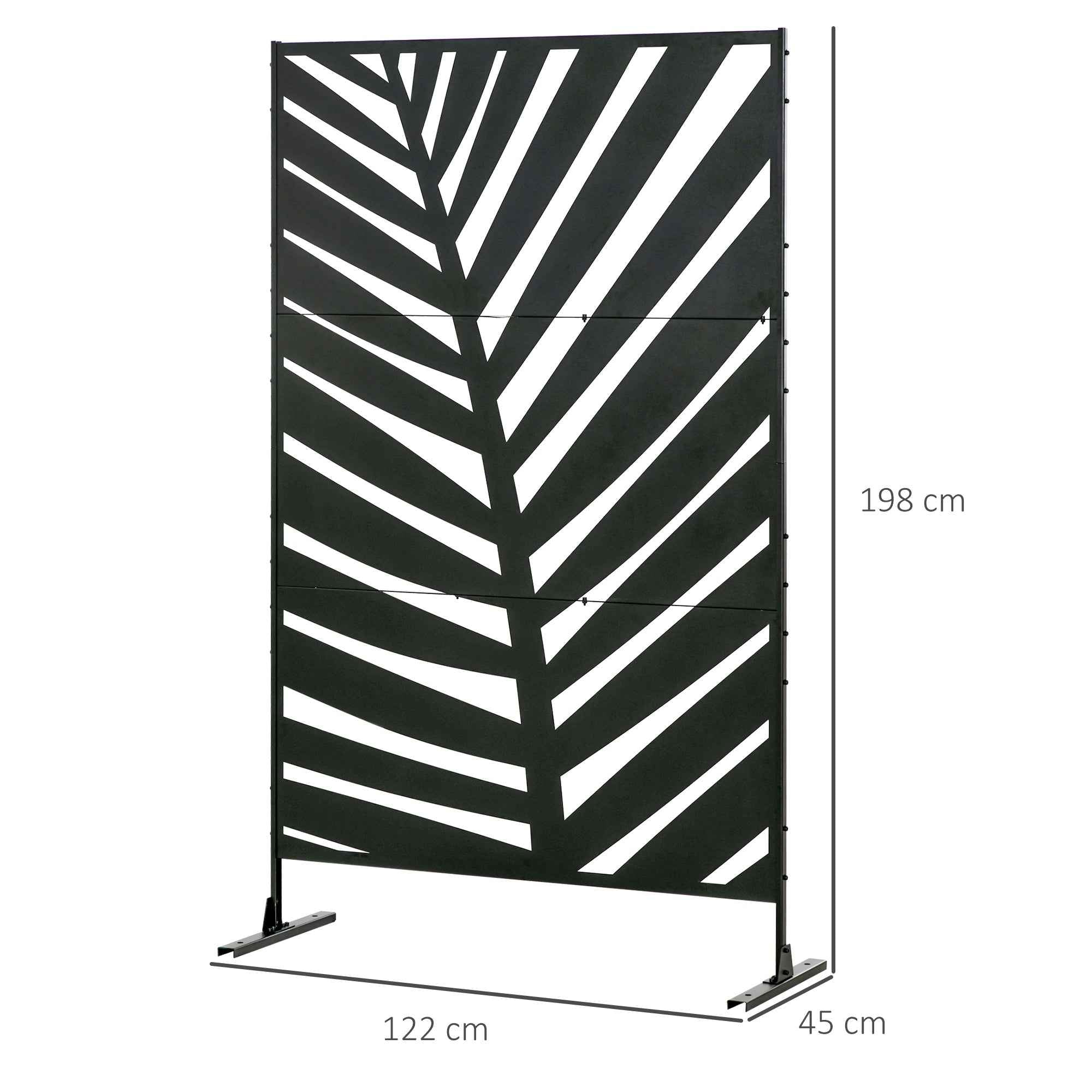 Outsunny 3-Panel Vertical Steel Room Divider with Banana Leaf Motif, 122x45x198 cm, Black