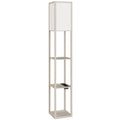 HOMCOM Floor Lamp with Shelves, Dimmable Light, Foot Switch and USB Ports, White and Oak