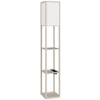 HOMCOM Floor Lamp with Shelves, Dimmable Light, Foot Switch and USB Ports, White and Oak