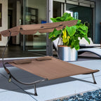 2-Seater Double Sun Lounger with Adjustable Sunshade for Outdoor and Garden 200x175x134cm Brown