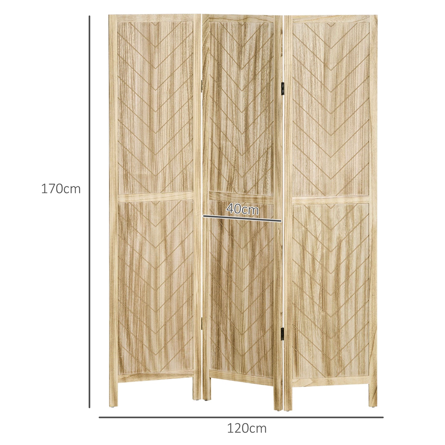 3-Panel Folding Herringbone Wooden Indoor Screen, 120x1.6x170cm