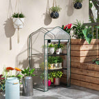 Outsunny Mini Garden Greenhouse with PE Cover, 3 Shelves and Roll-Up Door, 59x39x127 cm, Transparent