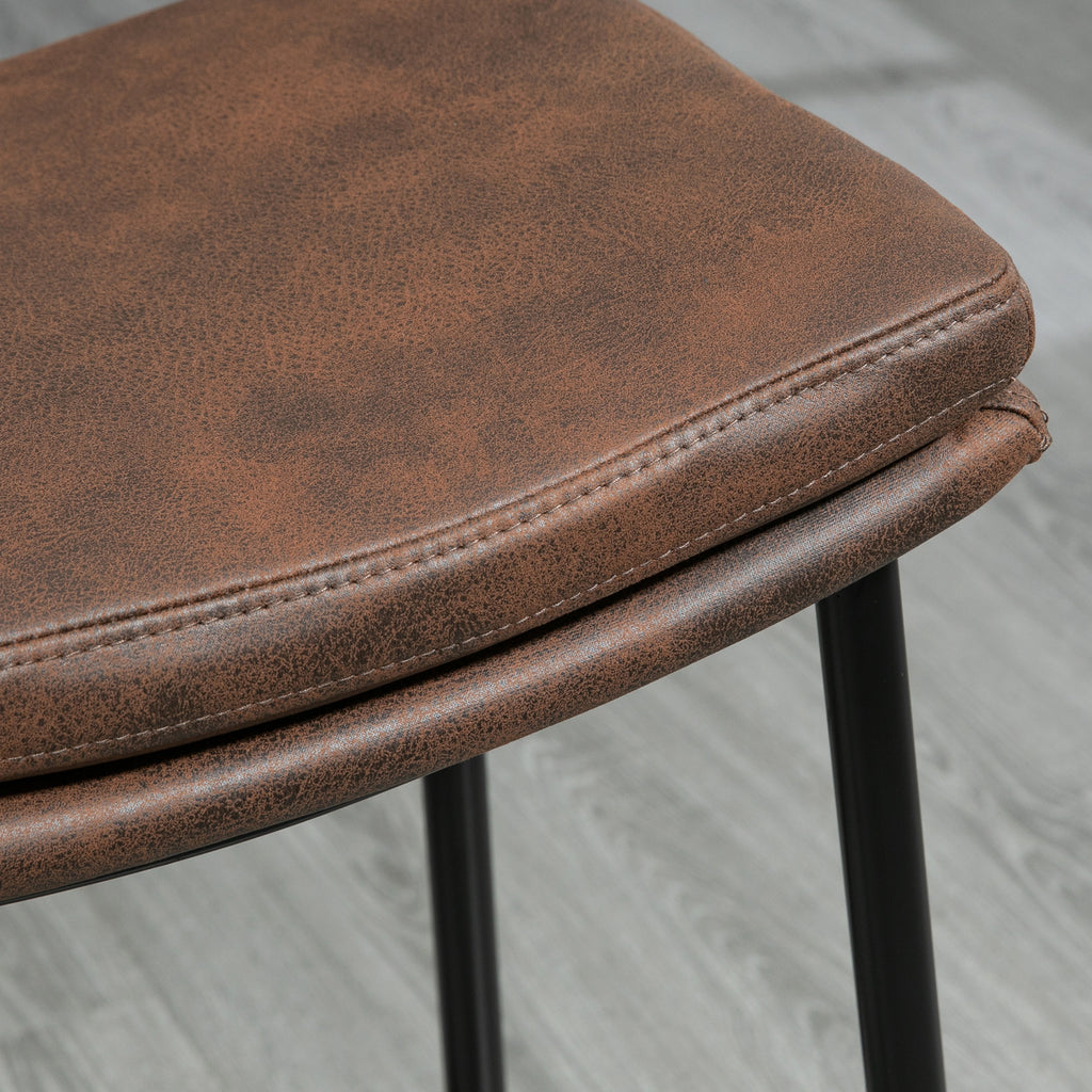 Set of 2 Industrial Style Bar Stools with Footrest, Faux Leather, 48.5 x 38.5 x 68.5 cm, Black and Brown