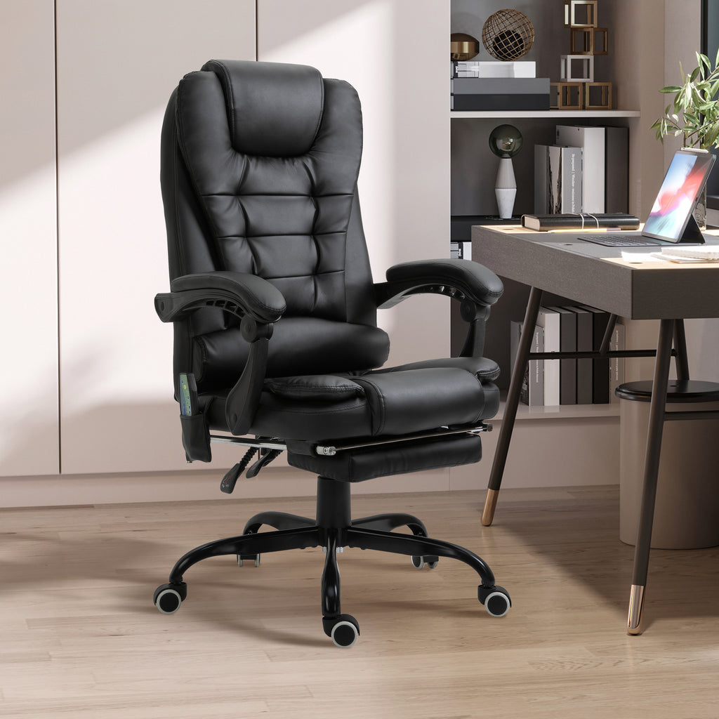 Office Chair with 7 Vibrating Points, Footrest and 155° Reclining Backrest, Black - Borgè