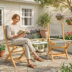 Outsunny Set of 2 Folding Garden Chairs in PE Rattan and Acacia Wood, Supports up to 160 kg, Grey