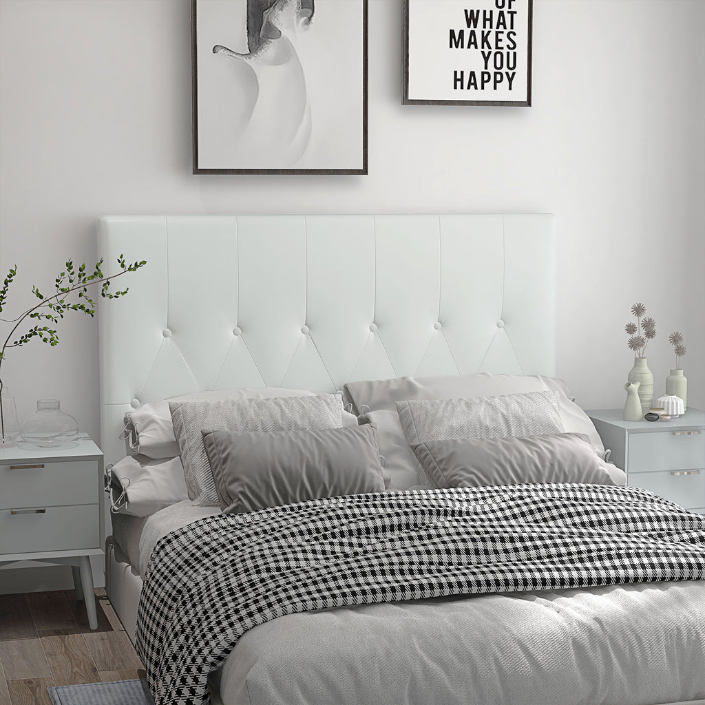 Double Bed Headboard Padded with Button Design, PU Leather and MDF, 160x7x120 cm, White