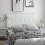 Double Bed Headboard Padded with Button Design, PU Leather and MDF, 160x7x120 cm, White