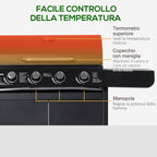5 -stove gas barbecue outsunny with side shelves and locker, in steel and pp, 125x51x100 cm, black - Borgè