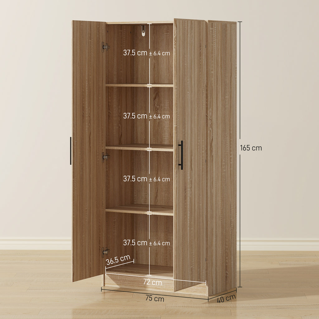 Modern Kitchen Sideboard with 2 Adjustable Shelves and Soft-Close Doors, 75x40x165 cm, Wood