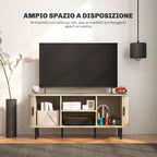 55" TV Cabinet with 2 Cabinets and 2 Shelves in Wood and Steel, 120x40x55 cm, Black and Oak