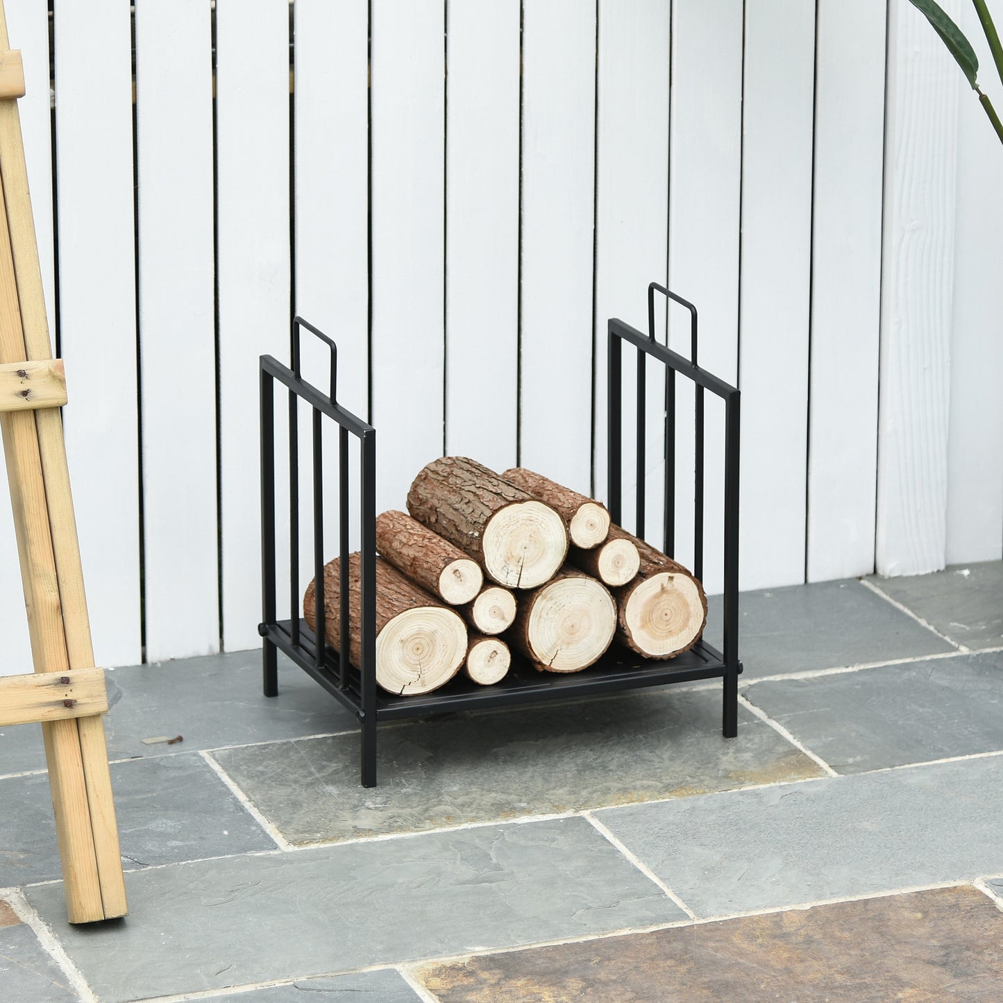 Fireplace Log Holder 25kg max for Indoor and Outdoor with 2 Handles, in Metal, 44.5x33x46.5 cm, Black