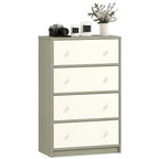 4-Drawer Folding Chest with Double Handles, Made of Wood, Steel and Fabric, 58x30x91 cm, White and Grey