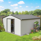Outsunny 3.4x3.8x2 m Steel Garden Shed with Double Sliding Door and Pitched Roof, Silver