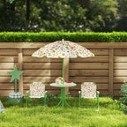 Garden Set for Children 2-5 Years with Round Table, 2 Folding Chairs and a Parasol, Green