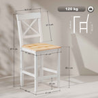 HOMCOM Set of 2 Bar Stools, High Back Kitchen Stools with Footrest, Pine Wood, Natural and White
