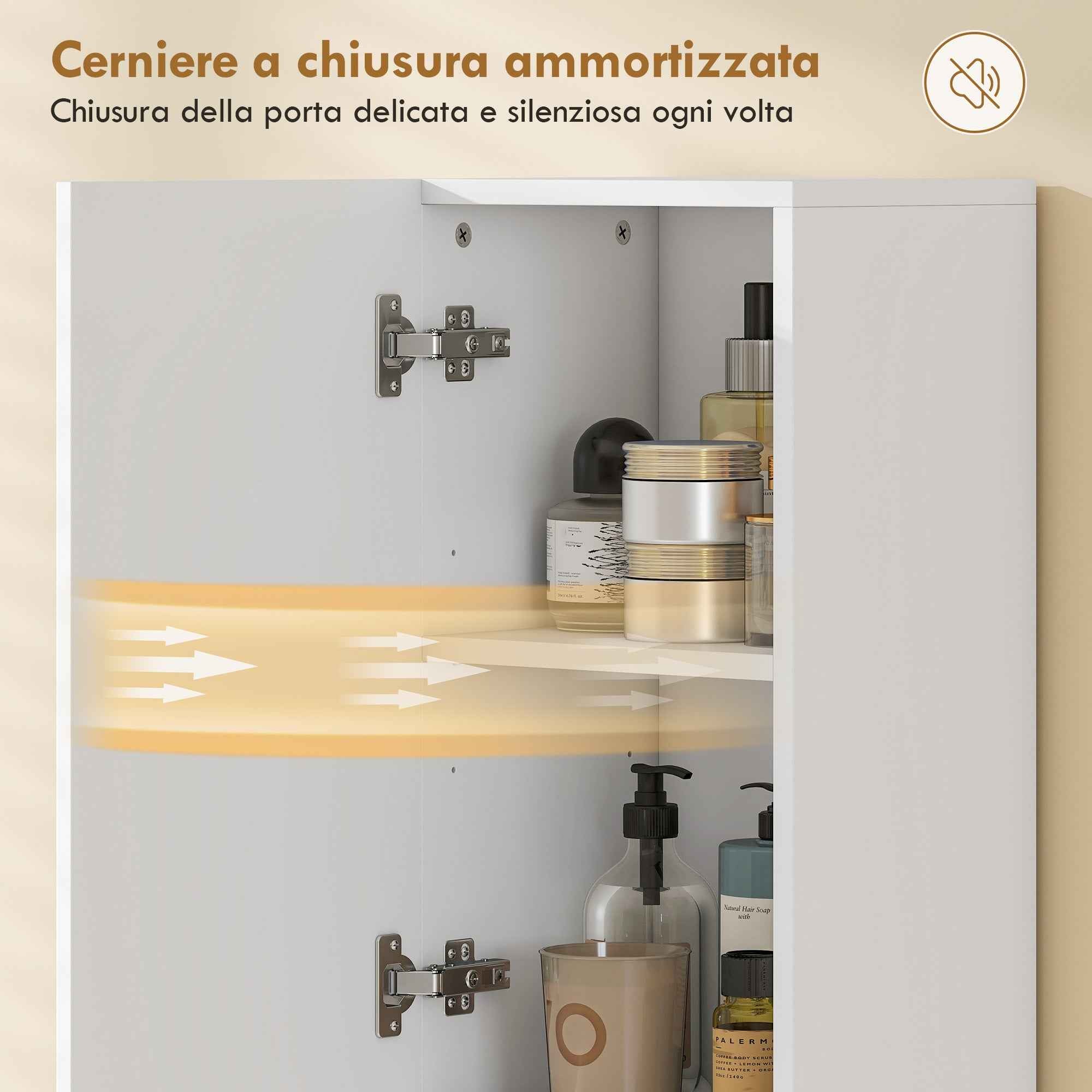 HOMCOM 2-Door Bathroom Cabinet with Open Space and Adjustable Shelves, Wooden, 30x24x140 cm, White