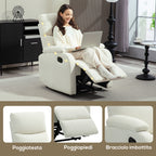 Manually Reclining Armchair at 60° Extra Padded in Fabric with Footrest, Cream