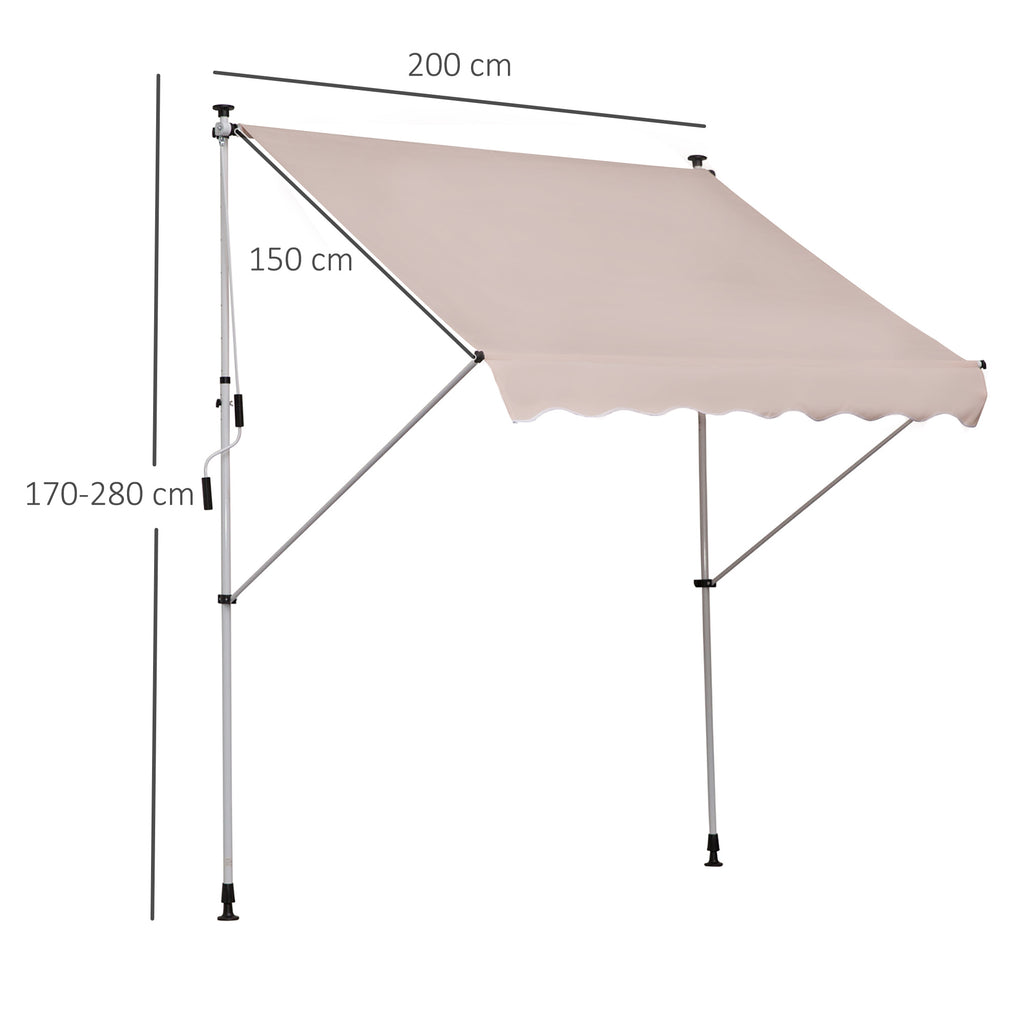 Outsunny 2x1.5m Outdoor Roller Awning with Crank and Adjustable Angle, Beige