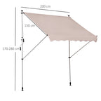 Outsunny 2x1.5m Outdoor Roller Awning with Crank and Adjustable Angle, Beige