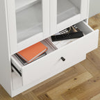 Kitchen Sideboard with Cabinet and 2 Drawers, Glass Doors and Adjustable Shelves, 59x30x164 cm, White