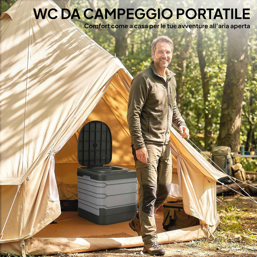 Outsunny Portable Camping Toilet with 12 Clotting Packets and 12 Disposal Bags, 42x46x43.5 cm, Grey and Black