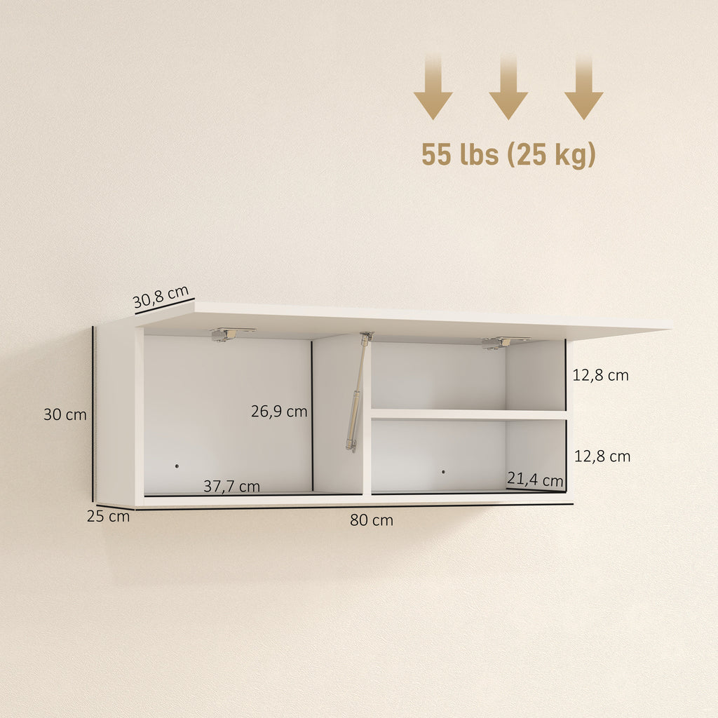 HOMCOM Bathroom Cabinet with Drop-Door and Shelves, 80x25x30 cm, White