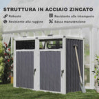 Outsunny 2-Section Garbage Can Shed with Lift-Off Lid, Galvanized Steel, 146x81x122 cm, Dark Grey