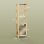 HOMCOM Bathroom Column with 3 Bamboo Wood Shelves and Fabric Laundry Basket, 44x33x160cm - Borgè