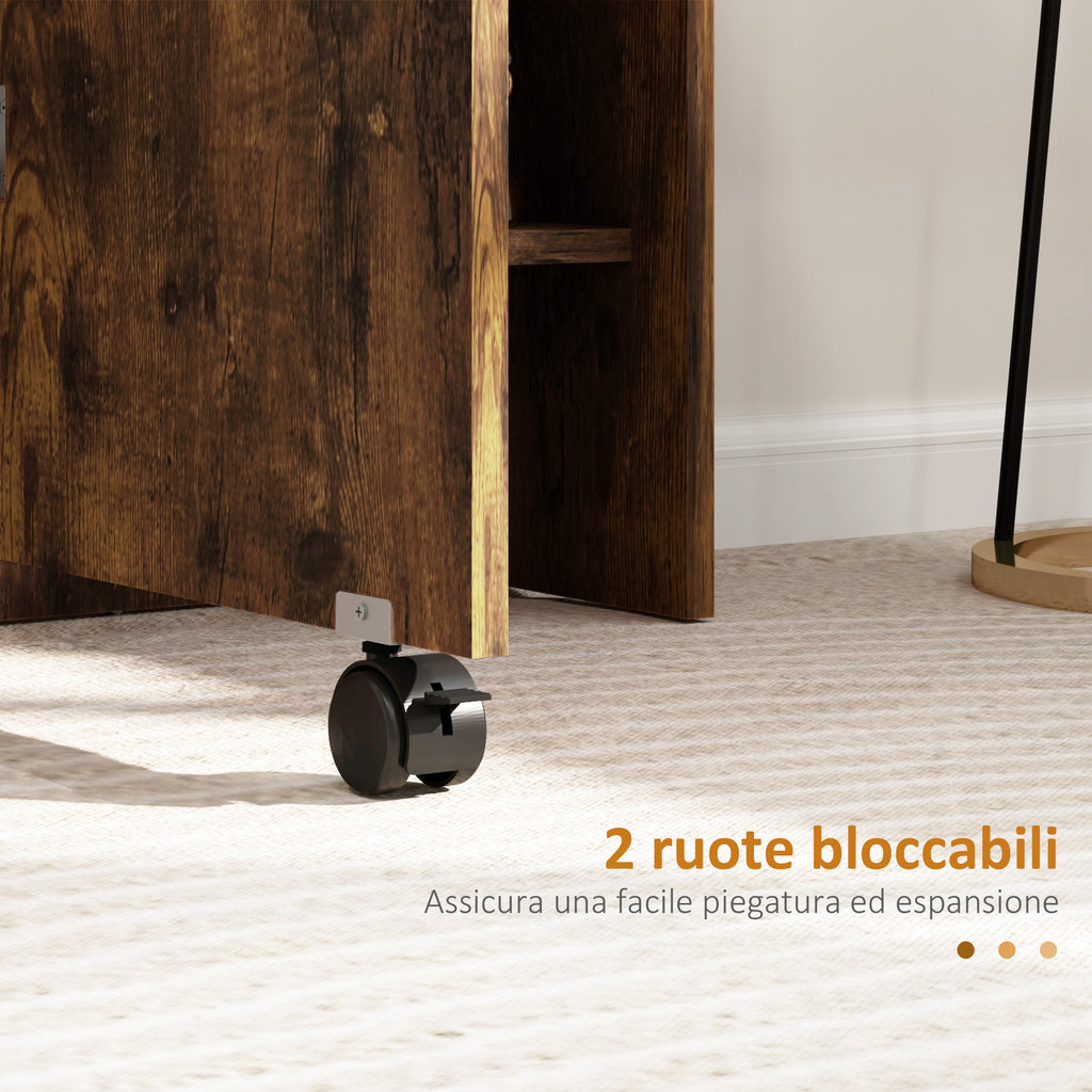 HOMCOM Folding Drop-Leaf Dining Table for 6 People with 2 Open Shelves and Lockable Castors, Brown