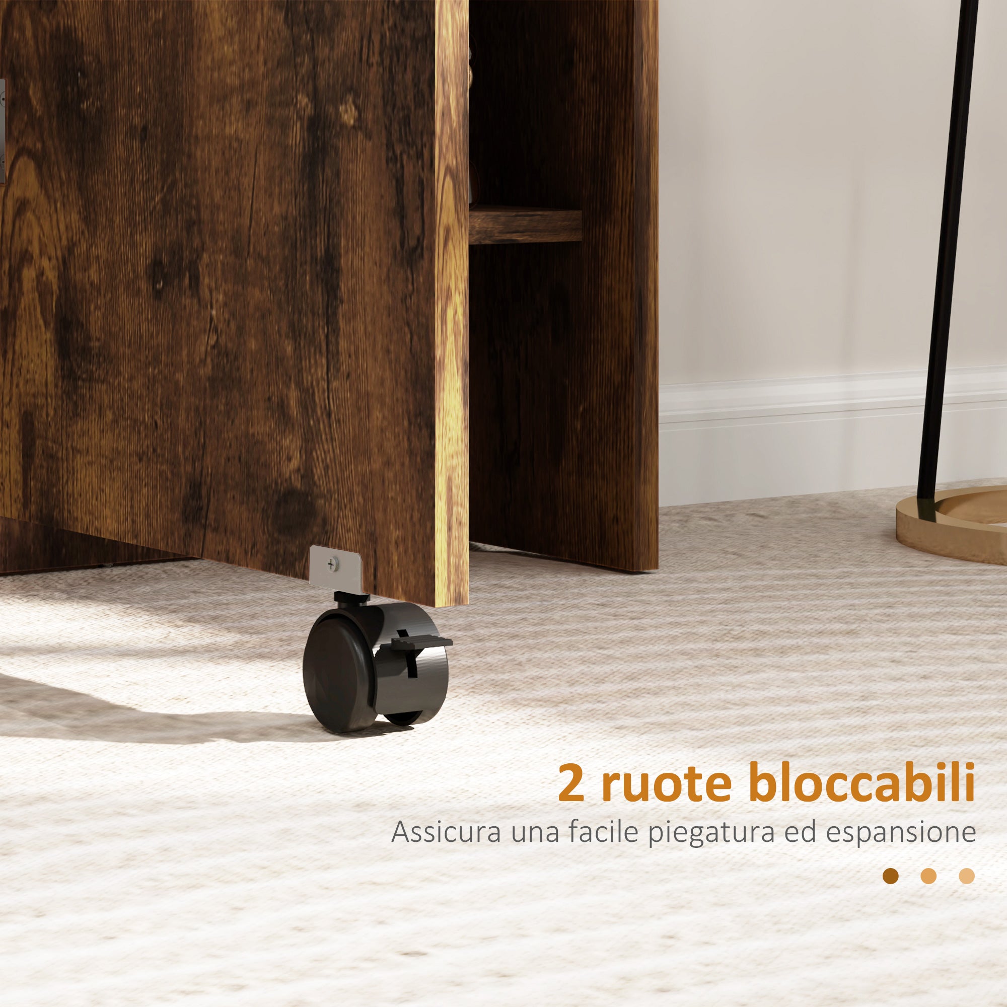 HOMCOM Folding Drop-Leaf Dining Table for 6 People with 2 Open Shelves and Lockable Castors, Brown