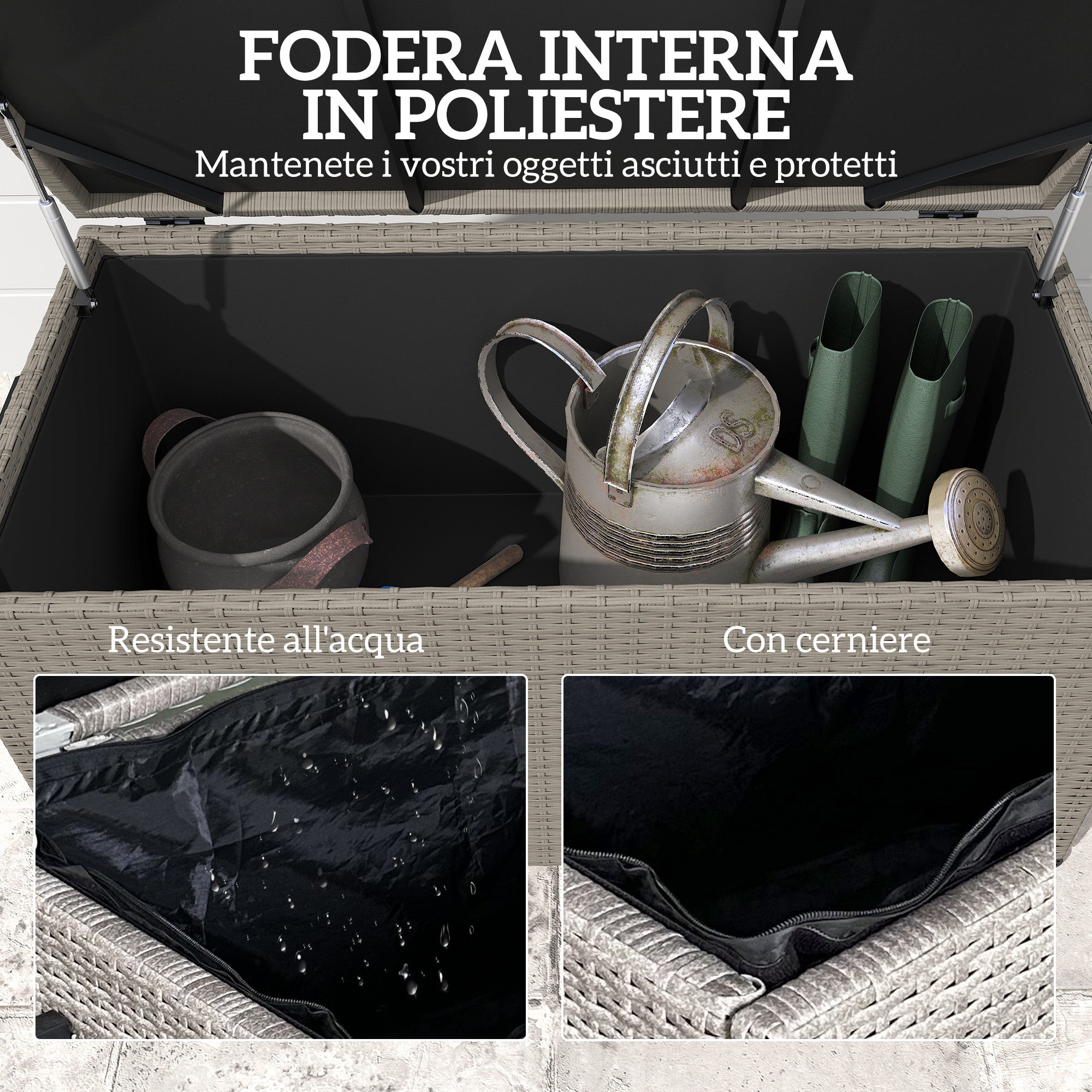 184L PE Rattan Outdoor Storage Chest with Wheels and Waterproof Inner Lining, 102x52x52 cm, Grey