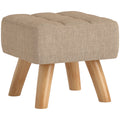 HOMCOM Linen-Effect Fabric Footstool, 27x27x26 cm, Rubber Wood Legs, Load Capacity up to 110 kg, Brown