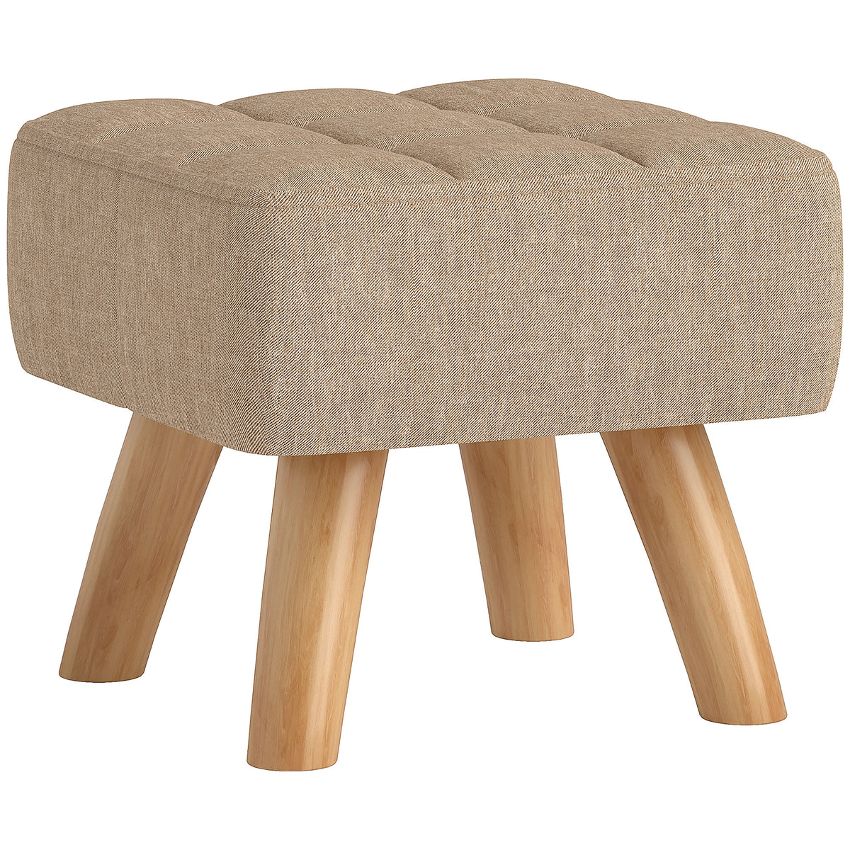 HOMCOM Linen-Effect Fabric Footstool, 27x27x26 cm, Rubber Wood Legs, Load Capacity up to 110 kg, Brown
