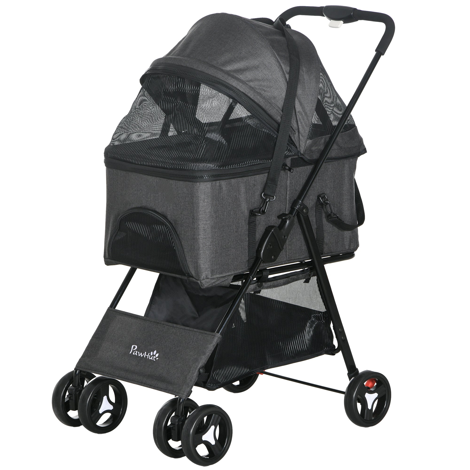 PawHut 3 in 1 Dog Stroller Convertible into Bag and Carrier with Leash and Cushion, Gray - Borgè