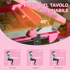 Children's School Desk for 6-12 Years with Chair and Adjustable Height, Tiltable Top, 66x47x52-77 cm, Pink