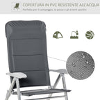 Folding Fishing Chair with Armrests and Adjustable Backrest, in Aluminum and Polyester, 75x61.5x76-115 cm, Gray