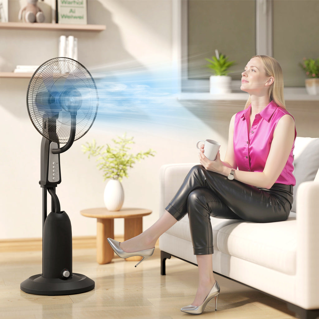 3-Speed Misting Fan, 75° Oscillation, Adjustable Misting, Black