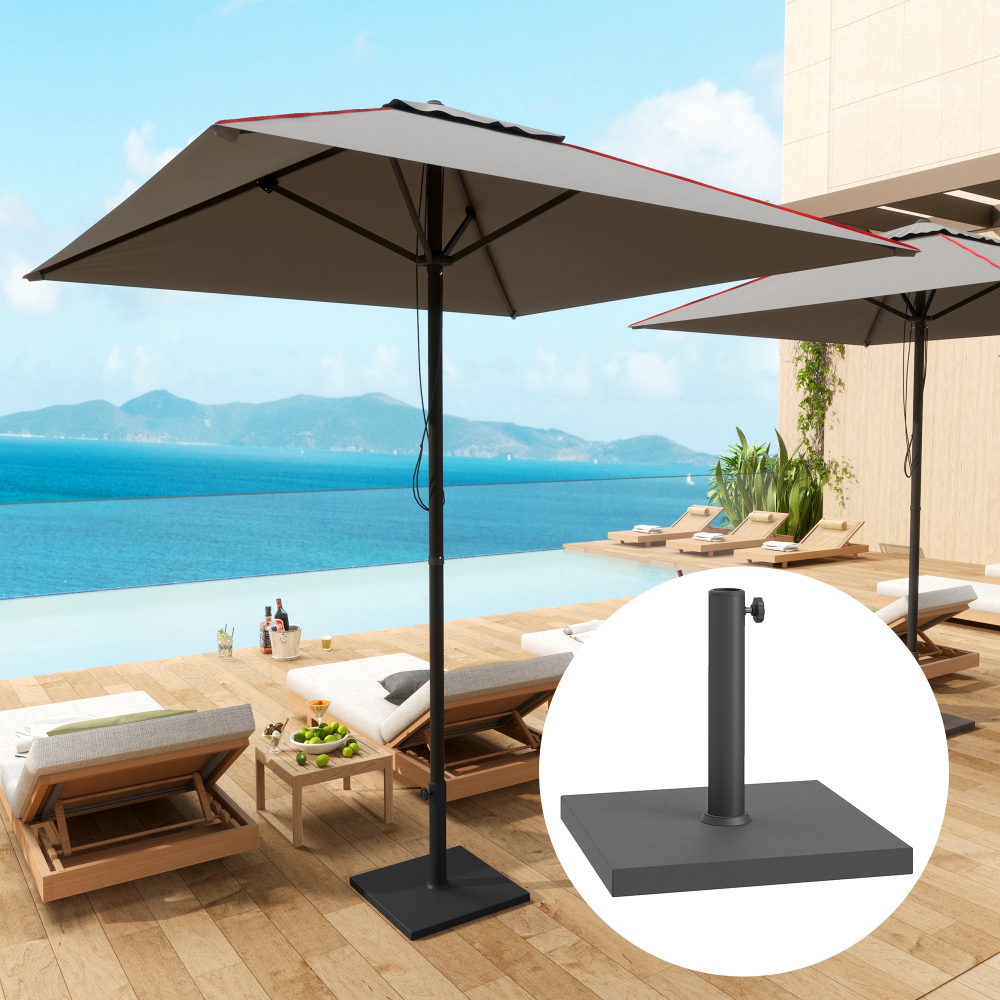 14.5 kg Square Umbrella Base with Crank, in HDPE and Cement, 44x44x30 cm, Black