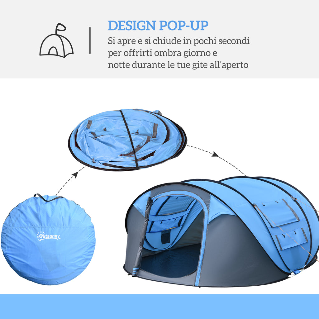 Outsunny 2-Person Pop-Up Camping Tent with 2 Doors, 4 Windows and Waterproof Tarp, 263.5x220x123 cm, Blue