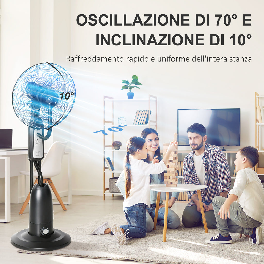 70° Oscillating Misting Fan and Dehumidifier with 3 Modes, Remote Control and 7.5h Timer, 2.8L Tank, 90W, Ф44.5cm x 120cm