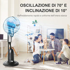70° Oscillating Misting Fan and Dehumidifier with 3 Modes, Remote Control and 7.5h Timer, 2.8L Tank, 90W, Ф44.5cm x 120cm