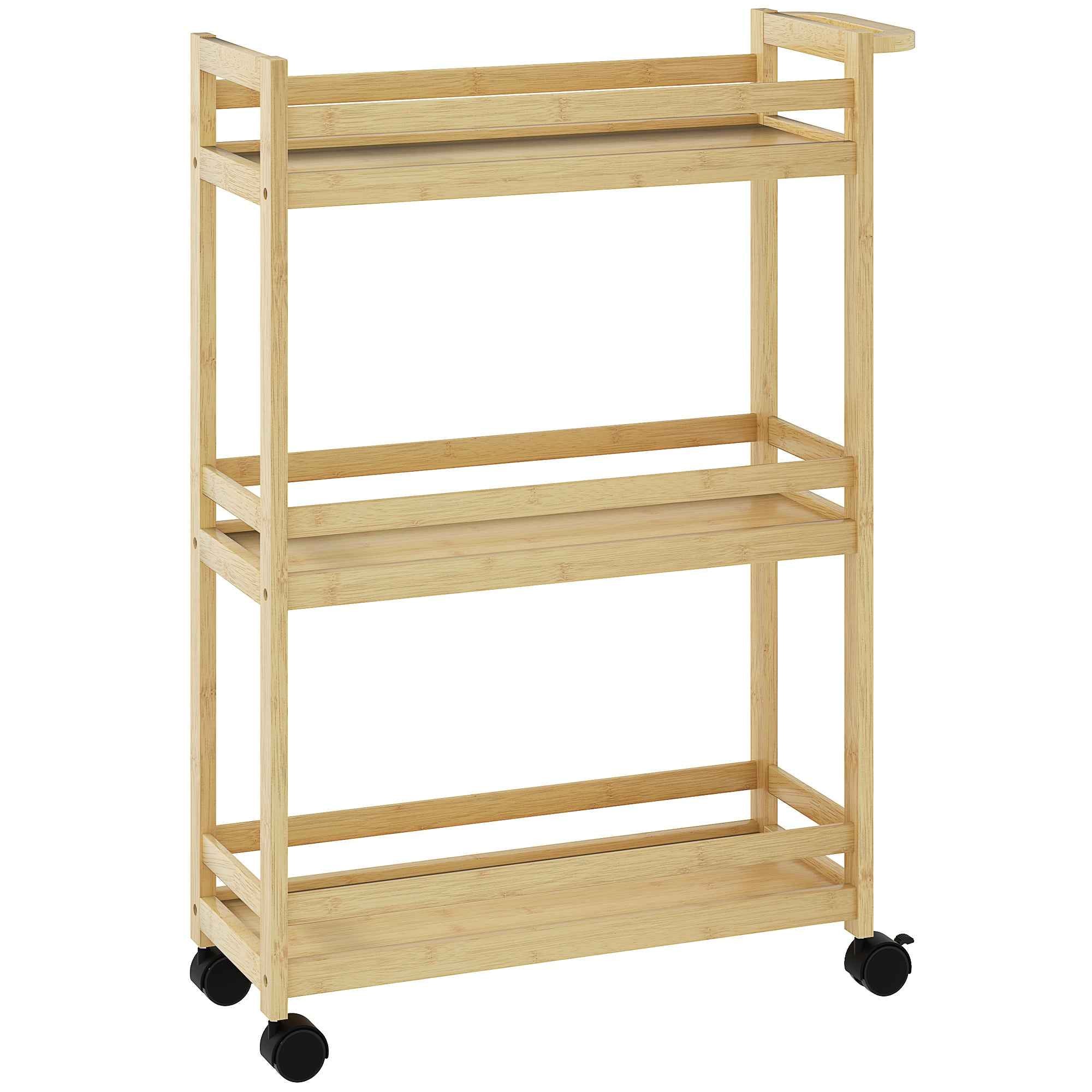 HOMCOM 3-Tier Bamboo Bathroom Storage Cart, 55x20x75 cm, Wood Color