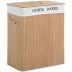 Bamboo Laundry Hamper with Lid and Removable Liner, 52 x 32 x 63cm