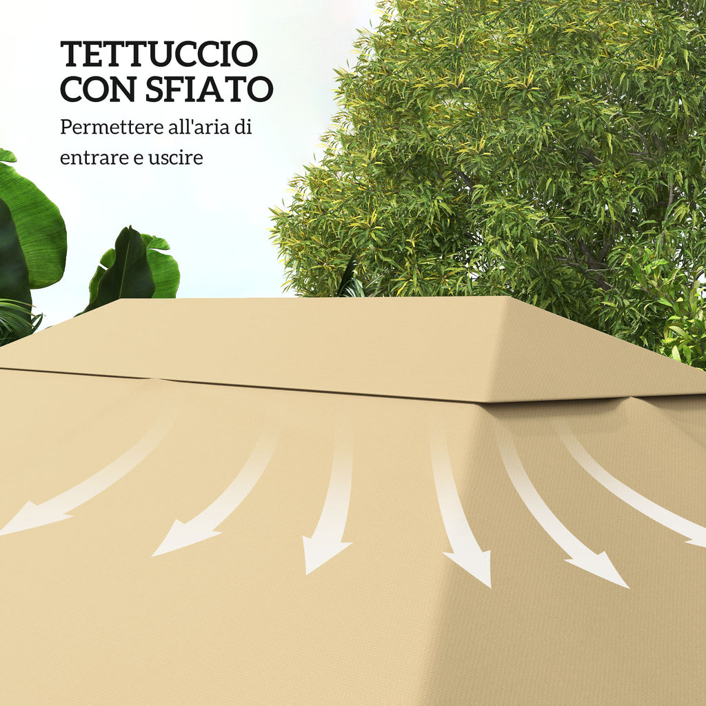 Outsunny 4x3m UV-Resistant Polyester Gazebo Replacement Roof with Air Vent, Khaki
