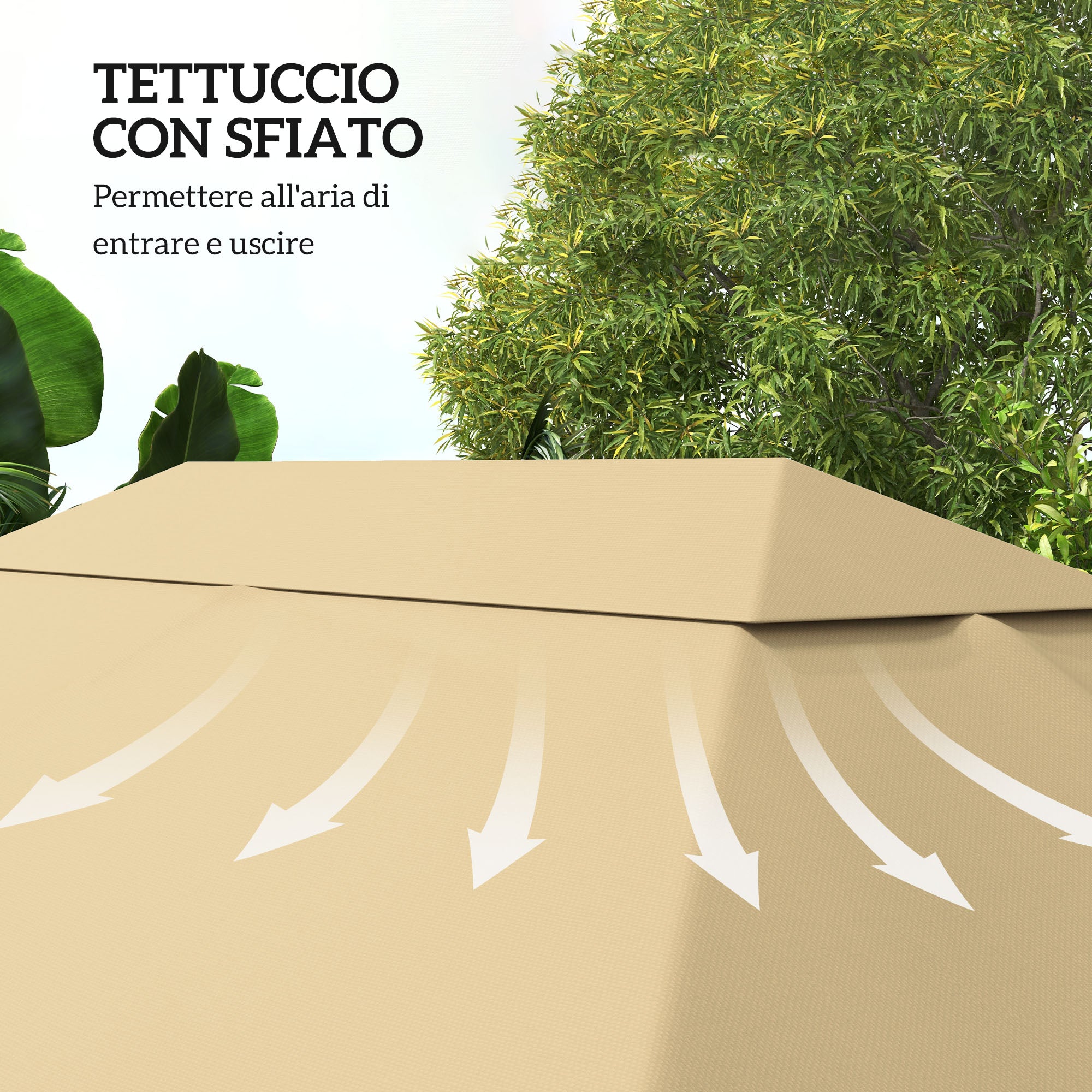 Outsunny 4x3m UV-Resistant Polyester Gazebo Replacement Roof with Air Vent, Khaki