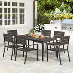Outdoor Set with Rectangular Dining Table and 6 Stackable Chairs with Armrests, Brown