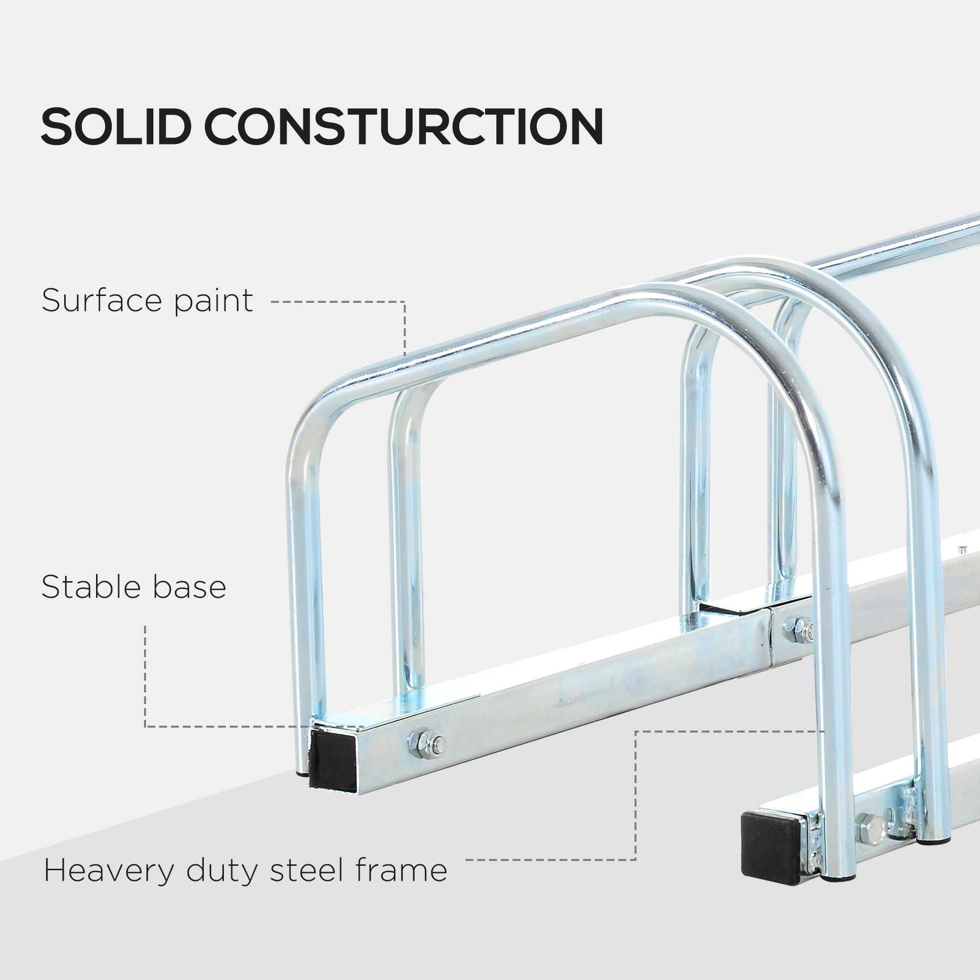 Steel Bike Rack, 5-Bike Parking Stand, 145 x 33 x 27 cm, Silver