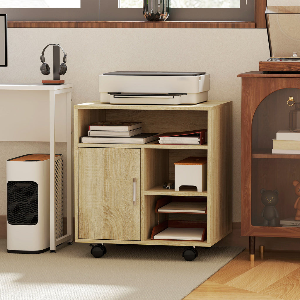 HOMCOM Printer Cabinet with Open Shelves and Wooden Cabinet, 60x50x65.5cm, Wood Color