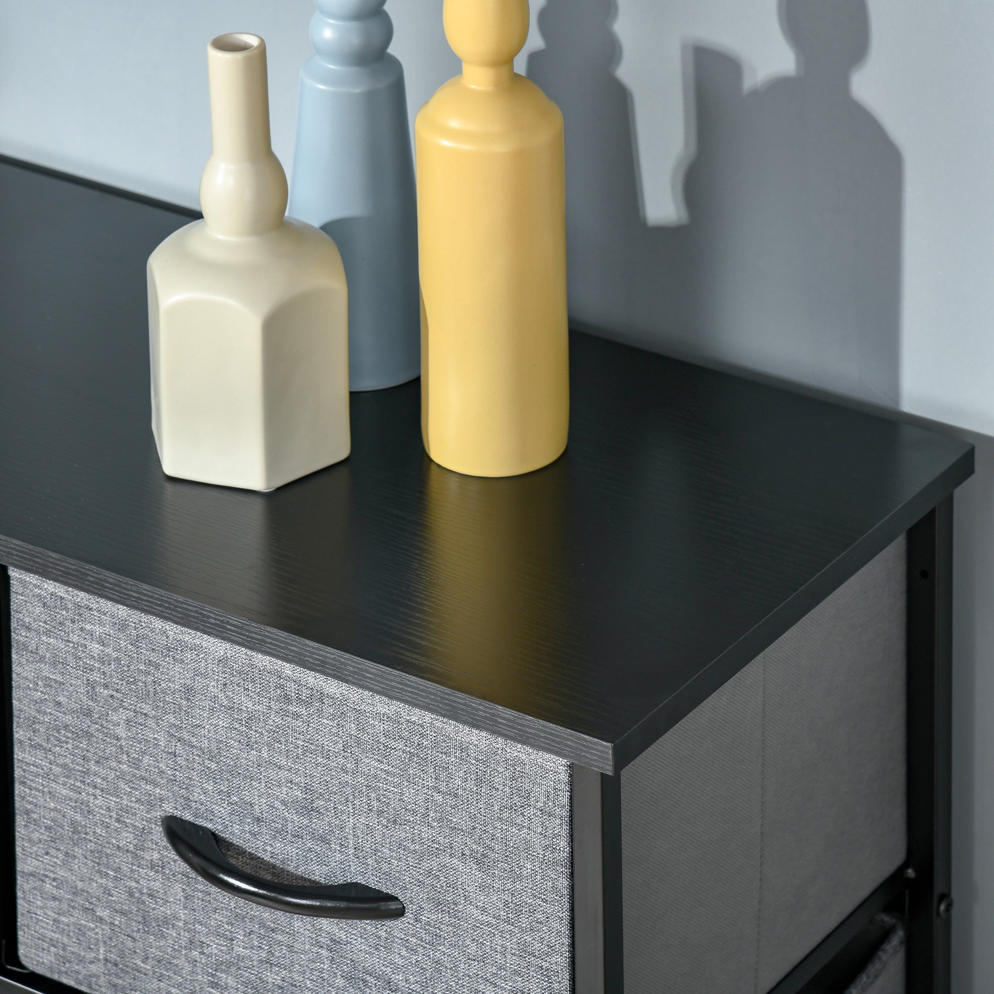 Chest of Drawers with 9 Folding Fabric Drawers and Steel and Wood Frame, 100x30x100cm, Black and Grey